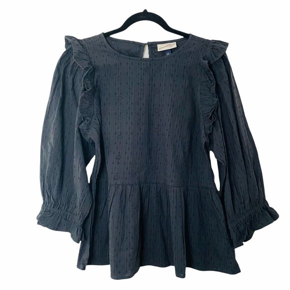 Universal Thread Tops - Universal Thread Navy Black Eyelet Pheasant Ruffle NWT Top  Size: S